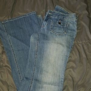 Wide leg blue jeans